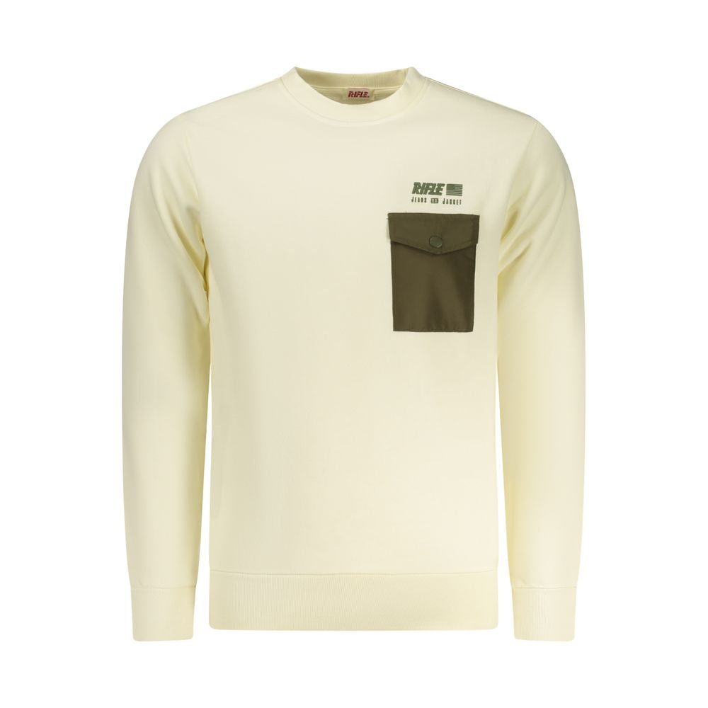 Rifle Bianco Cotton Men's Sweatshirt shown in white with a relaxed fit and ribbed cuffs and hem.