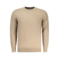 Beige polyester men's sweater by Rifle, featuring a classic fit and crew neck, displayed on a hanger.