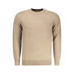 Beige polyester men's sweater by Rifle, featuring a classic fit and crew neck, displayed on a hanger.