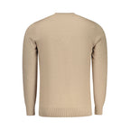 Beige polyester men's sweater by Rifle, featuring a classic crewneck design and a comfortable fit.