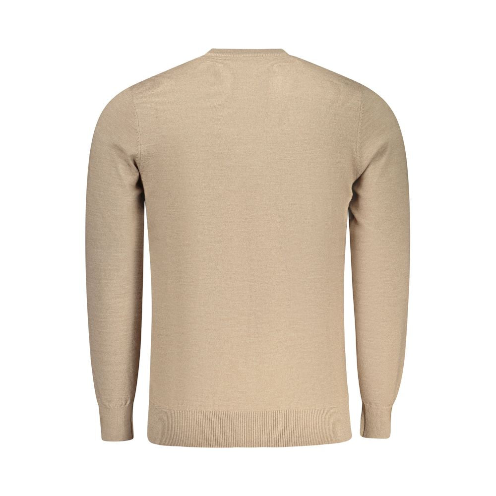 Beige polyester men's sweater by Rifle, featuring a classic crewneck design and a comfortable fit.