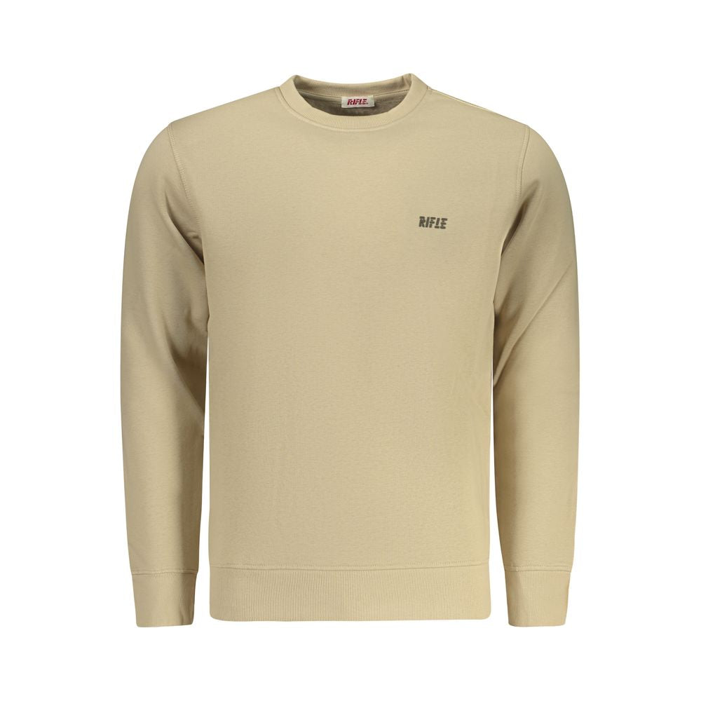 Beige cotton men's sweatshirt by Rifle, featuring a relaxed fit with ribbed cuffs and neckline for casual comfort.