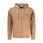 Rifle Marrone cotton men's hoodie with a relaxed fit, front pocket, and adjustable drawstrings, designed for casual wear.