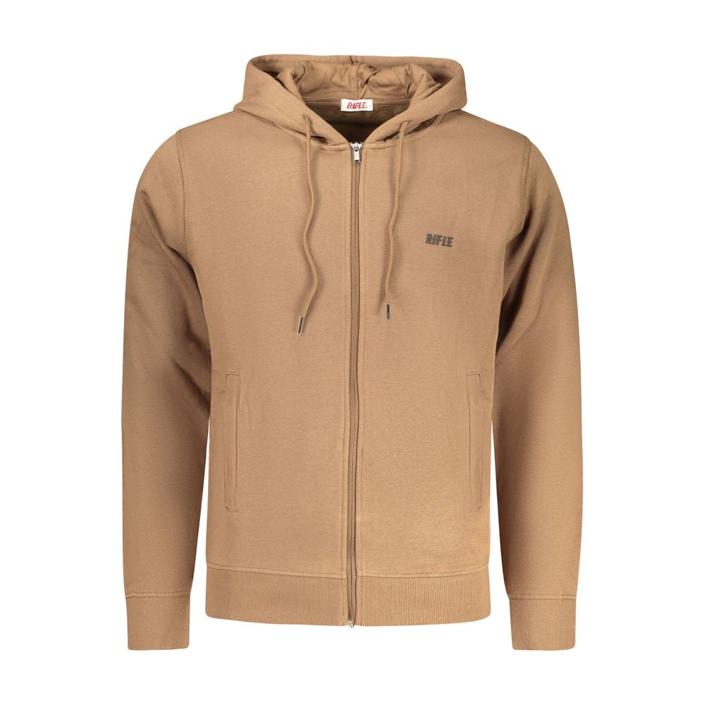 Rifle Marrone cotton men's hoodie with a relaxed fit, front pocket, and adjustable drawstrings, designed for casual wear.