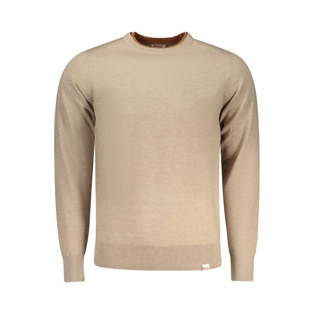Beige Rifle men's polyester sweater with a crew neck and long sleeves, displayed on a neutral background.