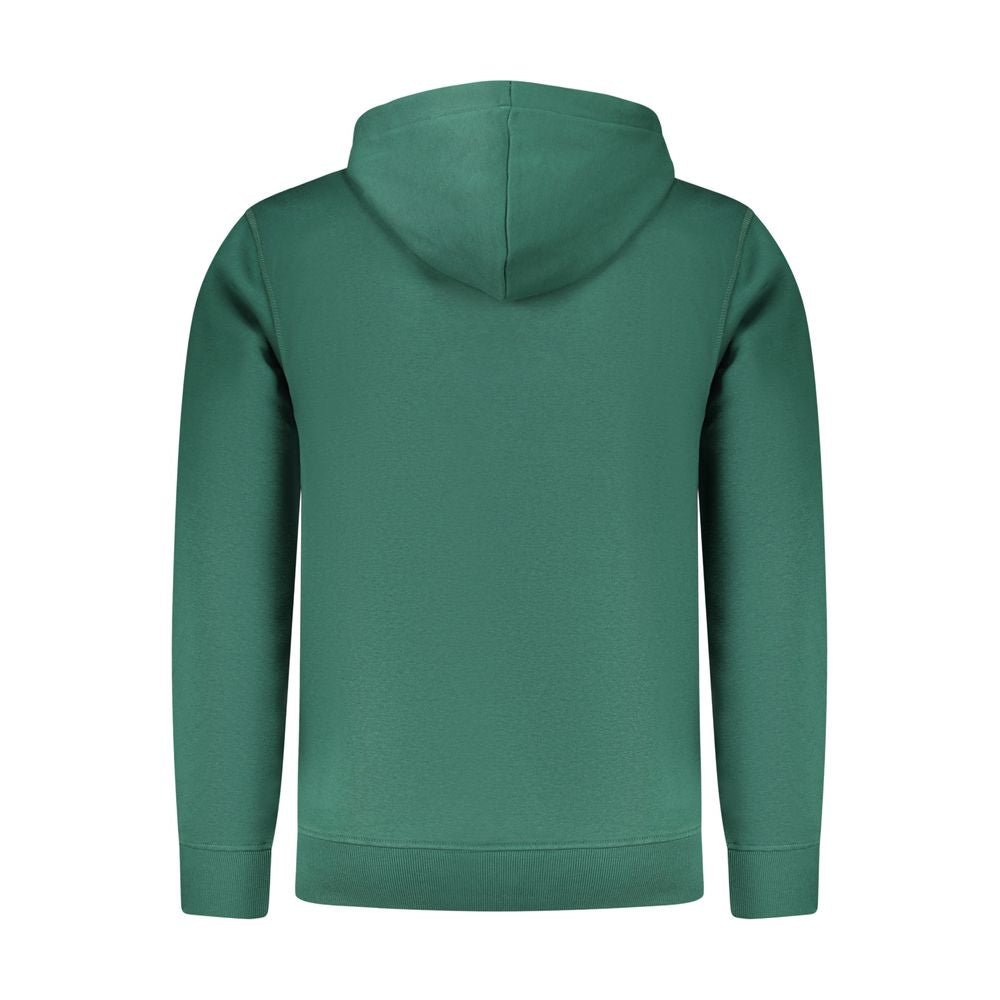 Men's Rifle Verde Cotton Hoodie hanging on a hanger, showcasing a casual green hoodie with a front pocket and ribbed cuffs.