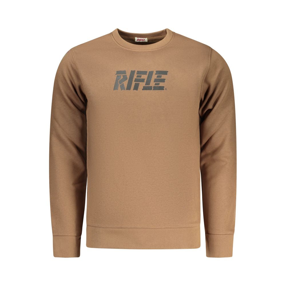 Brown Rifle cotton men's sweatshirt with a crew neck and ribbed cuffs, displayed on a plain background.