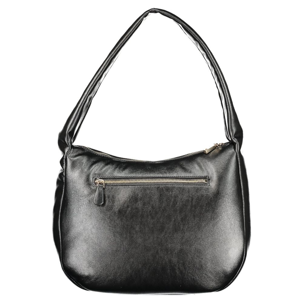 Guess Jeans Nero black polyurethane women's handbag with sleek design and silver hardware, featuring top handles and zipper closure.