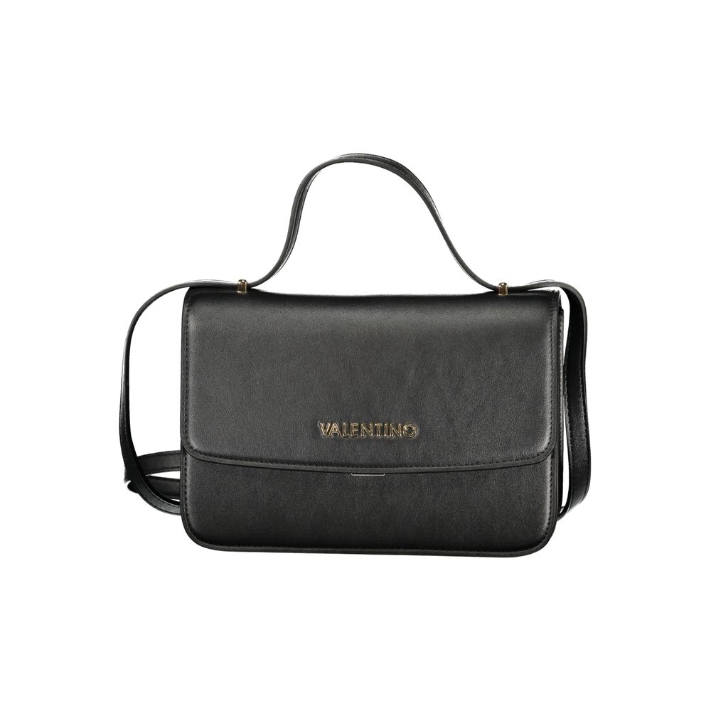 Mario Valentino black polyurethane women's bag with sleek design, featuring a structured shape and minimalist style.