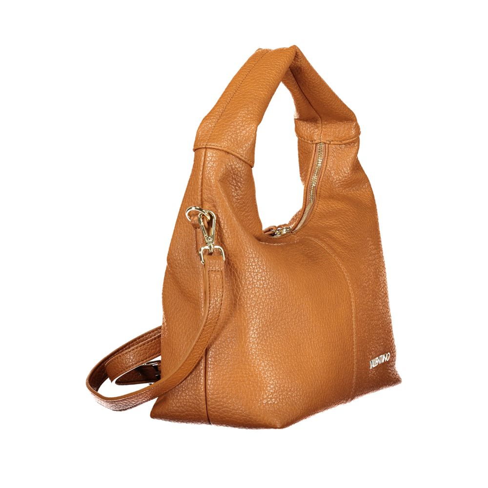 Mario Valentino brown polyurethane women's bag with sleek design and top handle, featuring subtle branding and spacious interior.