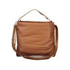 Brown Mario Valentino women's polyurethane bag with sleek design and structured shape, featuring top handles and subtle branding.