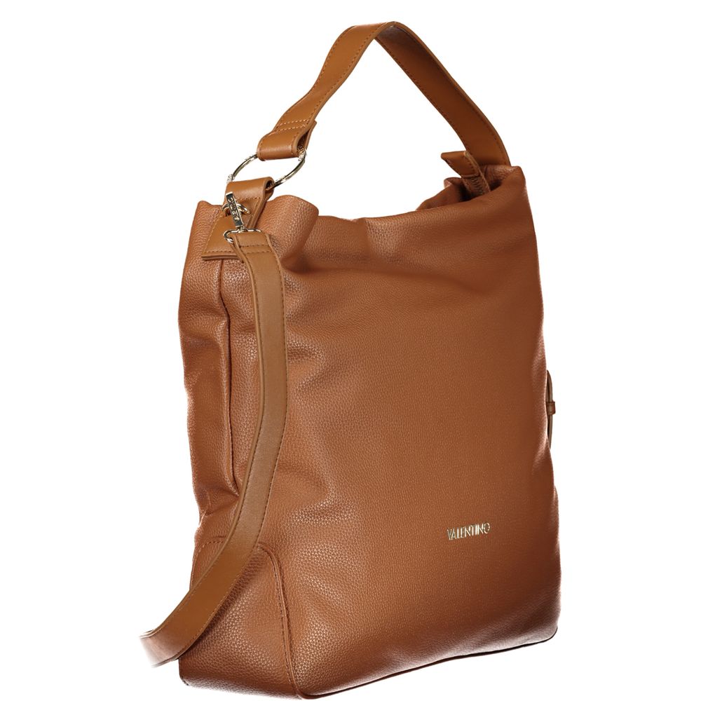 Mario Valentino women's brown polyurethane bag with sleek design and top handle, featuring subtle branding and spacious interior.