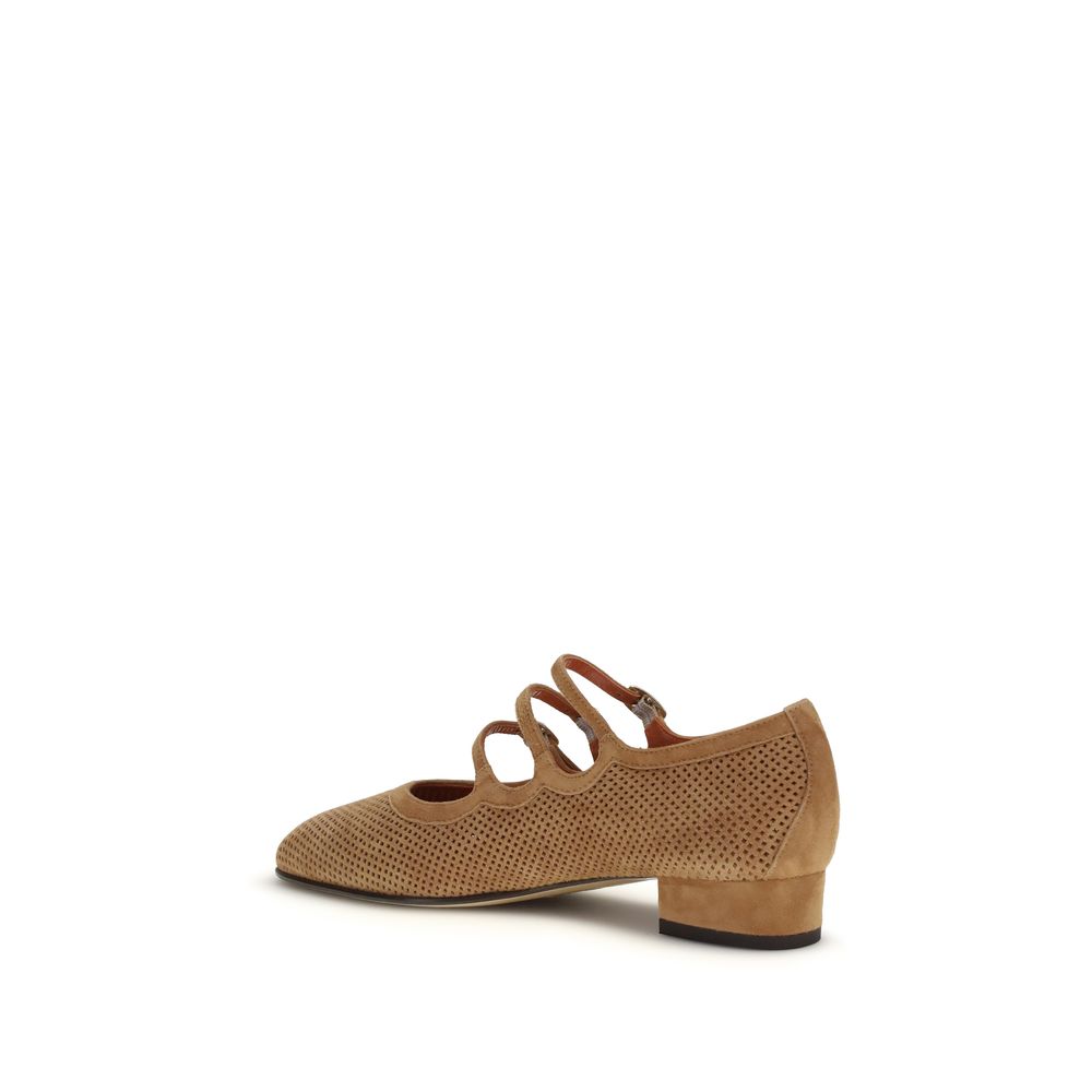 Carel Paris Beige Calf Leather Bos Taurus Ballet Flats Carel Paris