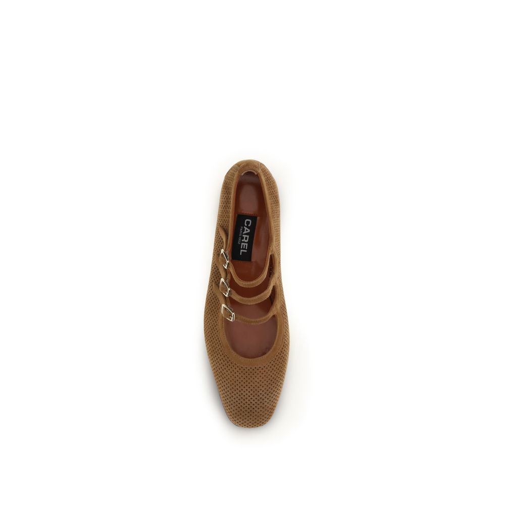 Carel Paris Beige Calf Leather Bos Taurus Ballet Flats Carel Paris