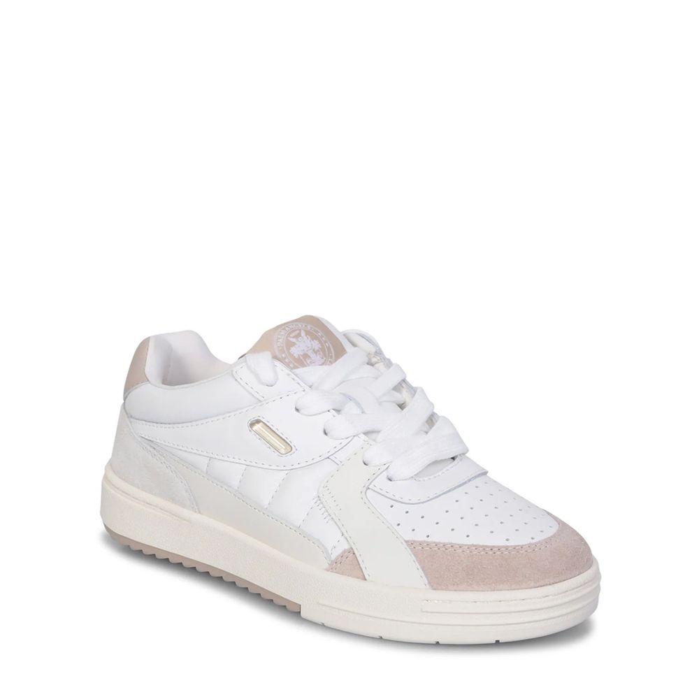 White Palm Angels calfskin athletic sneakers with lace-up design and sporty style, displayed on a plain background.