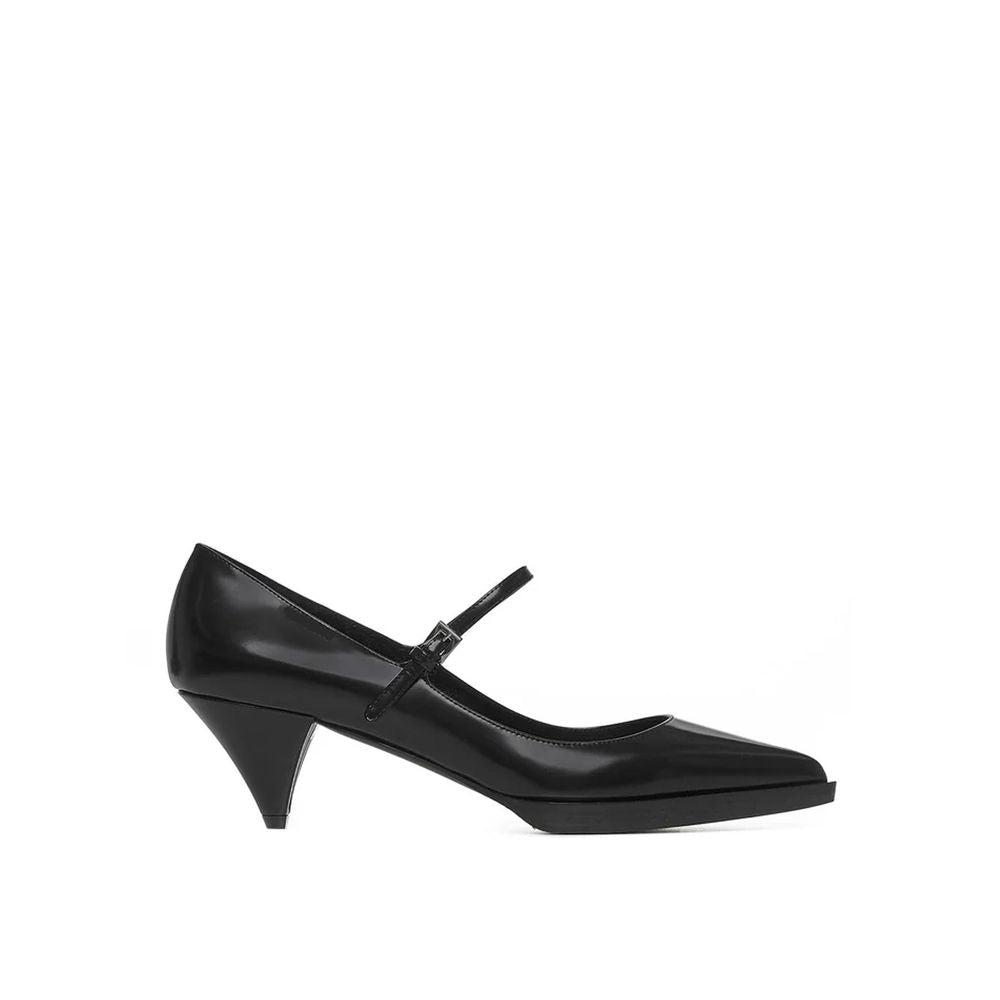 Elegant Prada black calfskin high heel pumps with pointed toes and sleek design, perfect for formal and fashionable occasions.