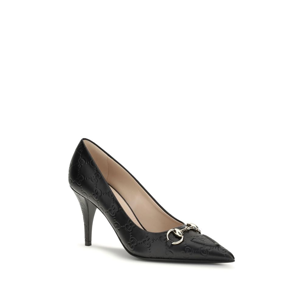 Gucci Black Calf Leather Bos Taurus Mid Heel Pumps Gucci