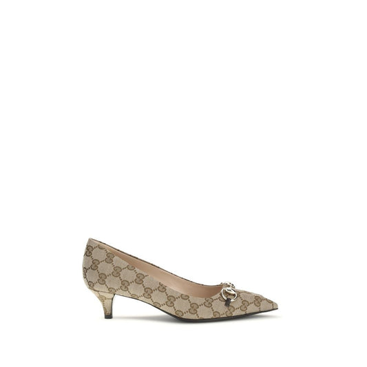 Gucci Beige Fabric Mid Heel Pumps Gucci
