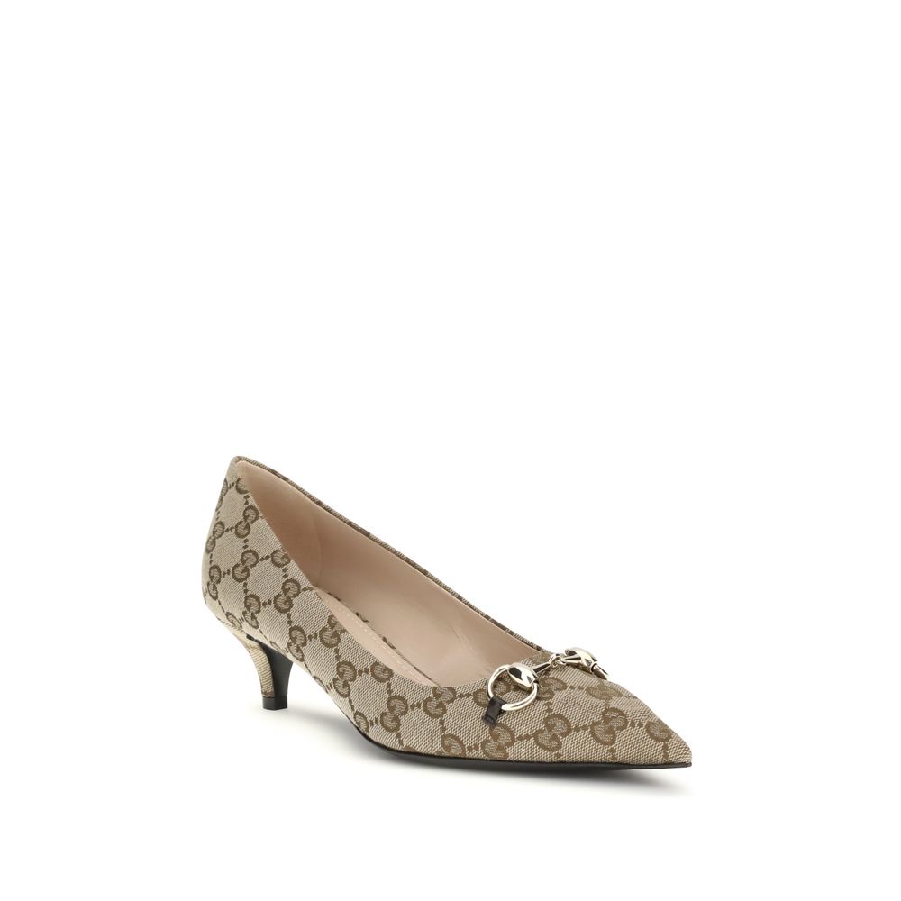 Gucci Beige Fabric Mid Heel Pumps Gucci