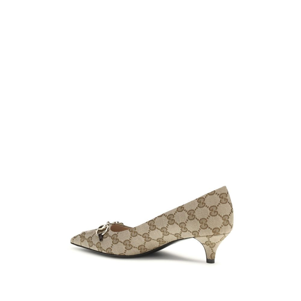 Gucci Beige Fabric Mid Heel Pumps Gucci
