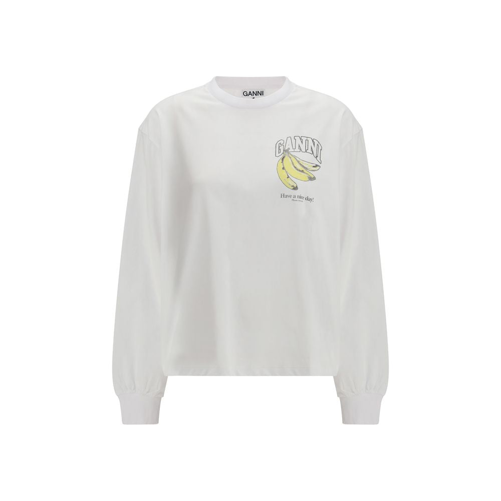 Ganni White Cotton Long Sleeve T-Shirt Ganni