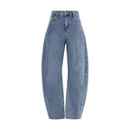 Self-Portrait blue cotton relaxed fit jeans, showcasing the casual waistband, front pockets, and straight-leg design.
