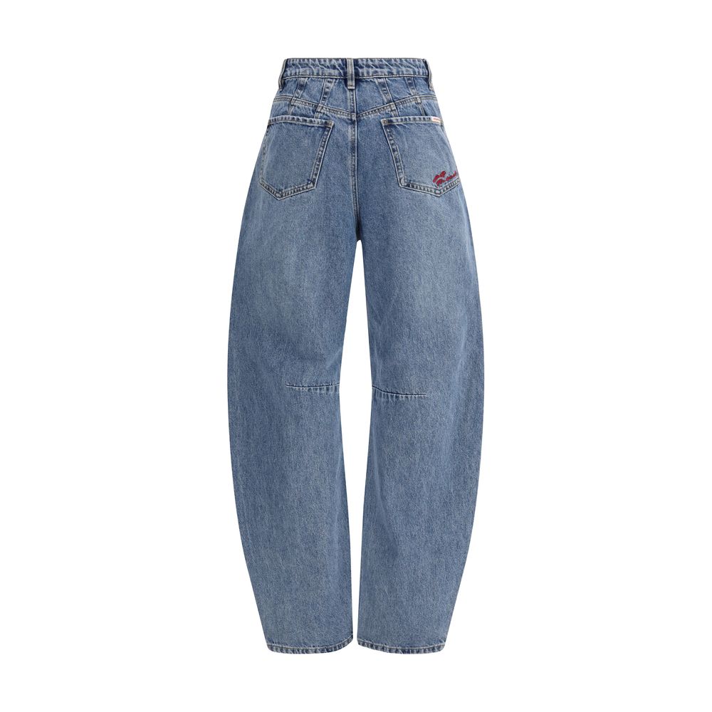 Self-Portrait blue cotton relaxed fit jeans displayed on a model, showcasing casual denim style and comfortable fit.