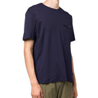 Herno blue cotton T-shirt with round neckline and short sleeves, casual fit, front view.