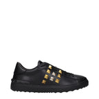 Valentino Garavani black leather sneakers with sleek design and subtle logo accents on white rubber sole.
