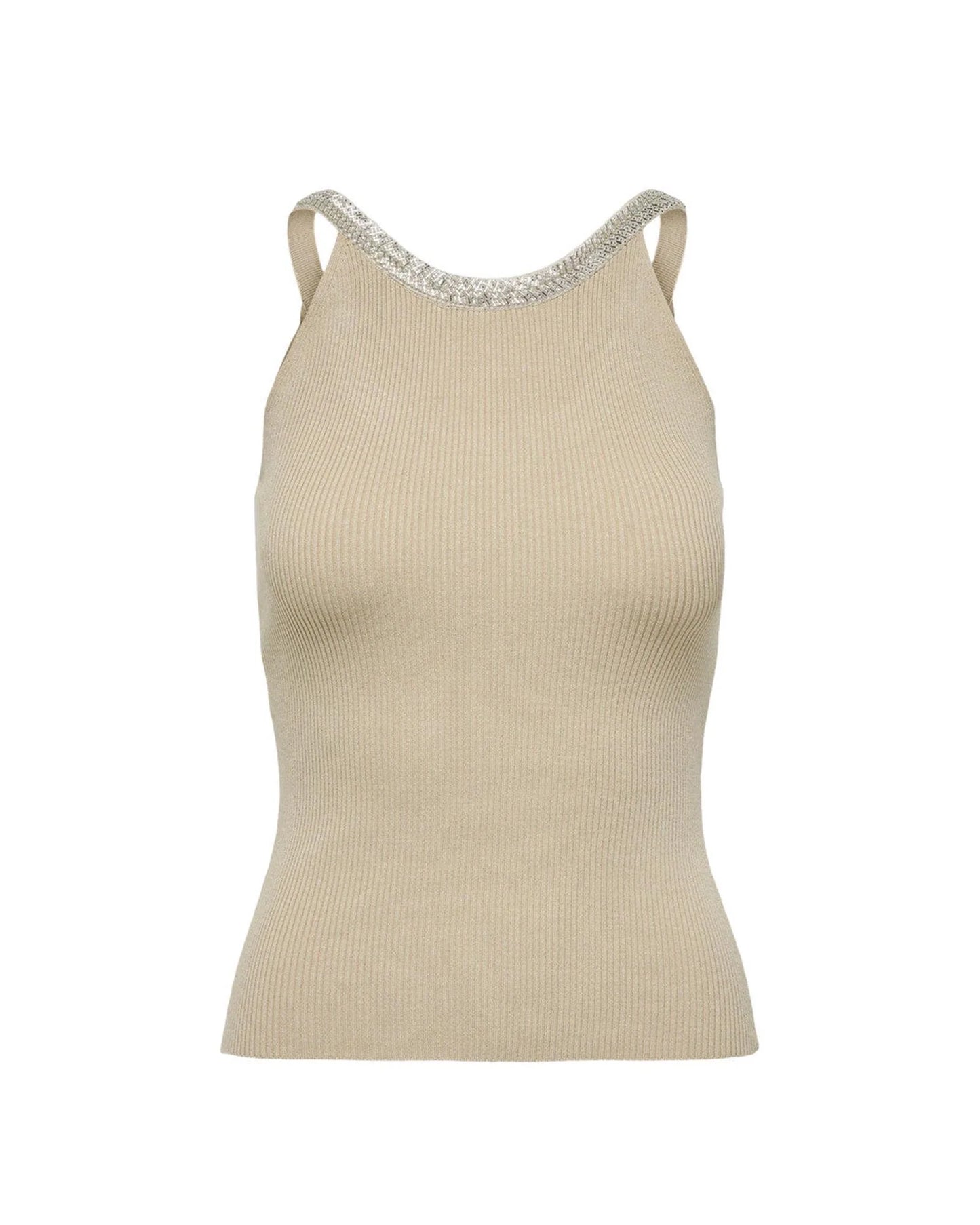 Only Beige Nylon Elastane Tank Tops Only