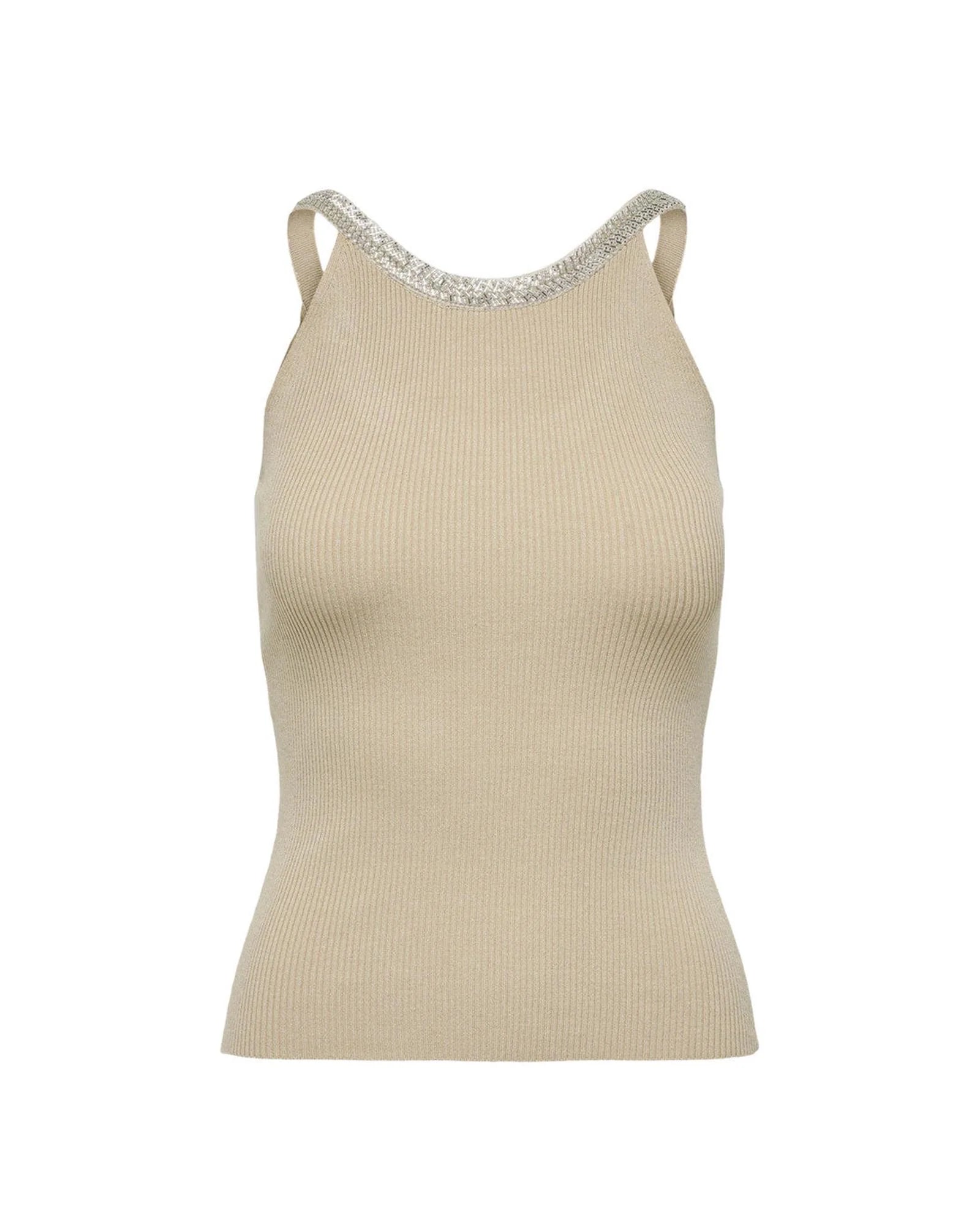 Only Beige Nylon Elastane Tank Tops Only