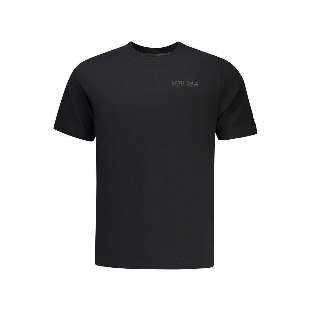 Black North Sails cotton men's T-shirt with crew neckline and short sleeves, displayed flat on a white background.