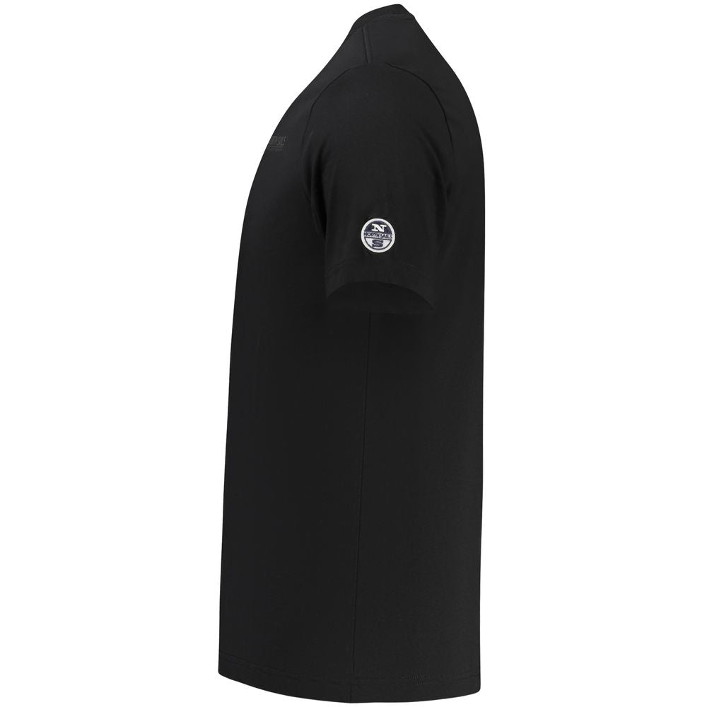 Black North Sails cotton men's T-shirt with logo detail, casual fit, and crew neckline.