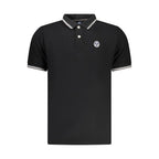 Black cotton men's polo shirt by North Sails, featuring a classic fit and short sleeves, displayed on a plain background.