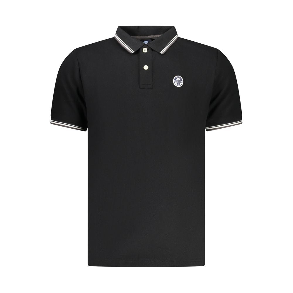Black cotton men's polo shirt by North Sails, featuring a classic fit and short sleeves, displayed on a plain background.