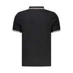 Black cotton men's polo shirt by North Sails, featuring a classic collar and short sleeves, shown on a mannequin.