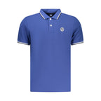 North Sails blue cotton men's polo shirt with a classic collar and short sleeves, displayed flat on a white background.