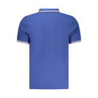 Blue cotton men's polo shirt by North Sails, featuring a classic collar and short sleeves, displayed on a hanger.