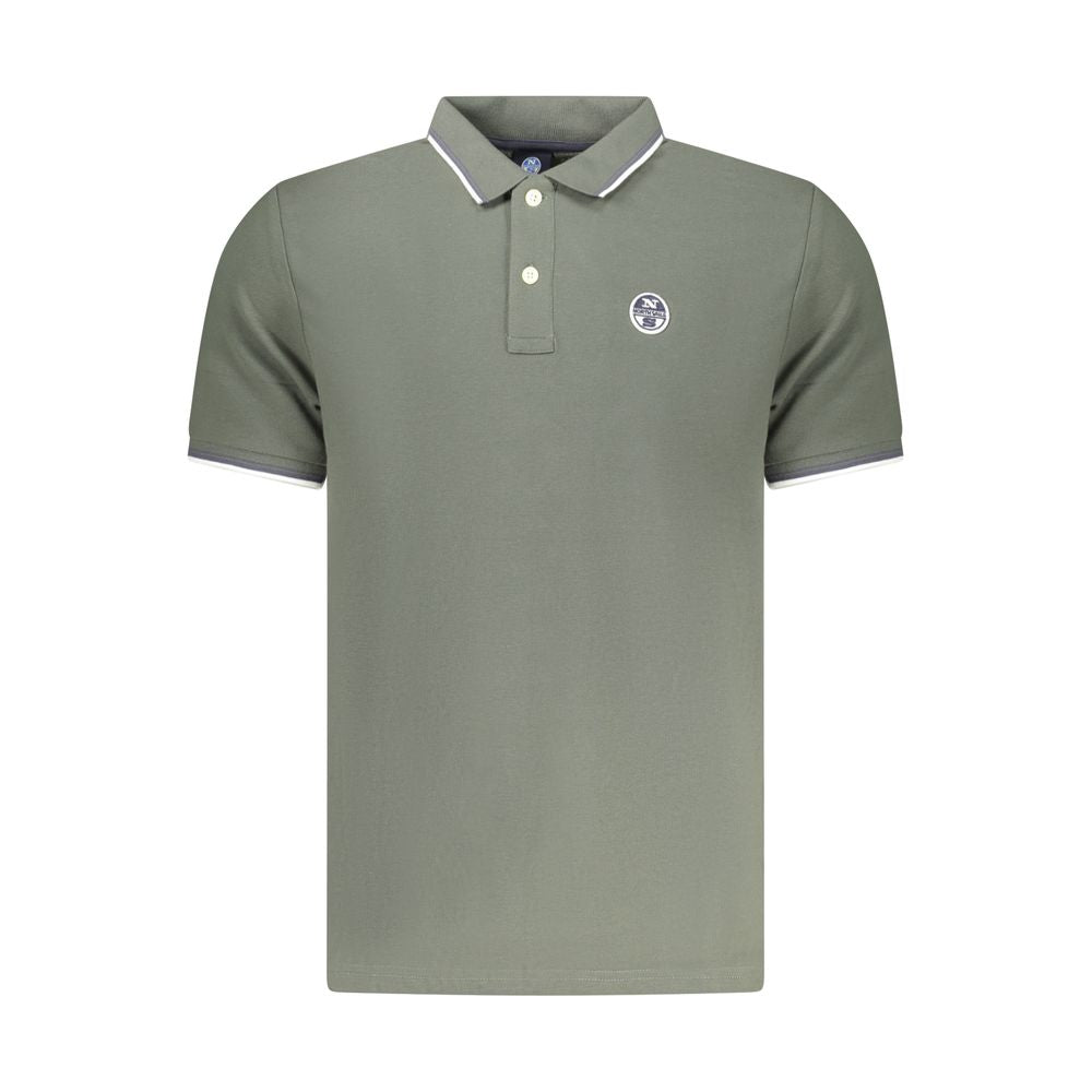 Men's North Sails Verde Cotton Polo shirt displayed on a hanger, showcasing the classic design and green color.