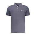 North Sails blue cotton men's polo shirt displayed on a hanger, featuring a classic collar and short sleeves.