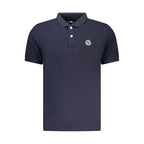 North Sails blue cotton men's polo shirt displayed flat, featuring a classic collar and short sleeves.
