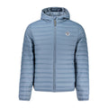 North Sails Blu Poliammide men's jacket hanging on a hanger, showcasing a lightweight, waterproof sailing jacket with brand logo.