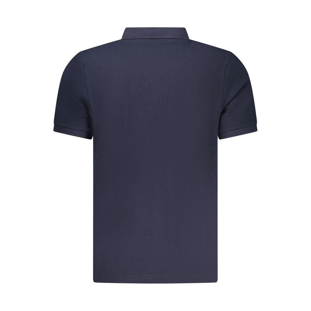North Sails blue cotton men's polo shirt displayed on a hanger, showcasing classic collar and short sleeves.