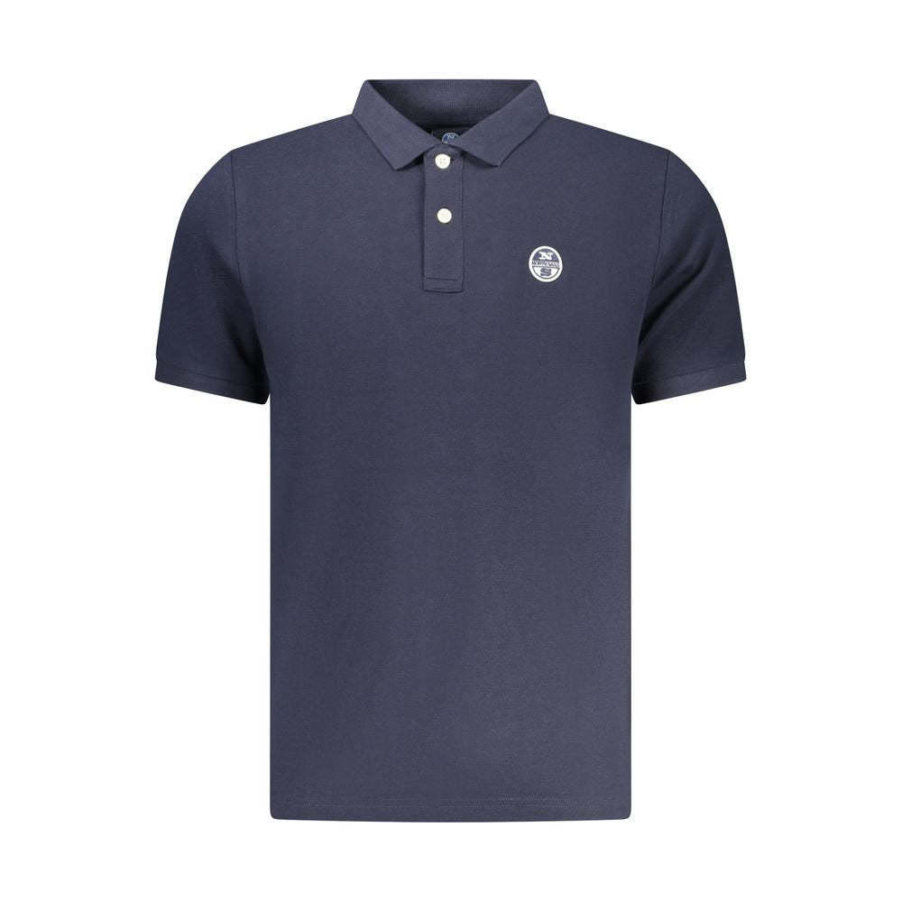 North Sails blue cotton men's polo shirt displayed flat, showcasing collar, buttons, and short sleeves for a casual, stylish look.