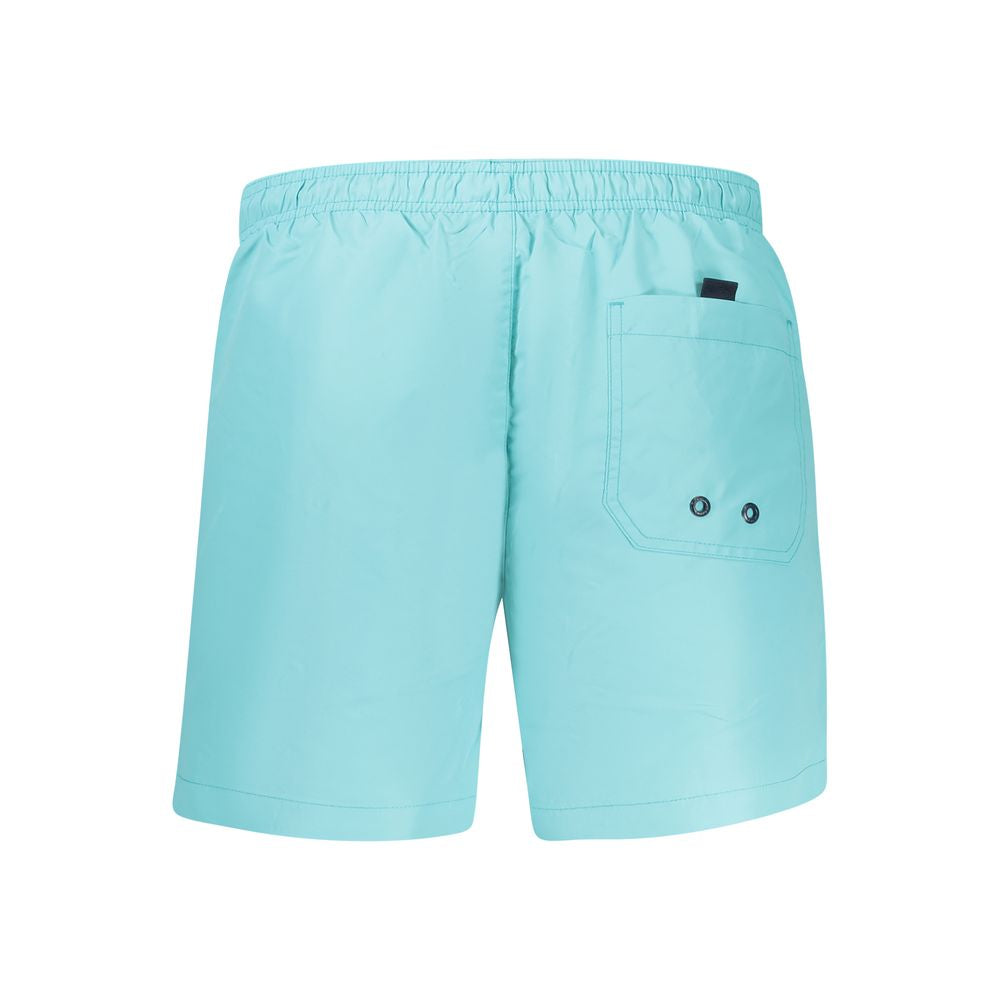 North Sails Azzurro polyester men's swim boxer, navy blue swim shorts with logo waistband, suitable for beach and pool activities.