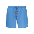 North Sails Blu polyester men's swim boxer showing the fitted swim shorts with North Sails branding and elastic waistband.