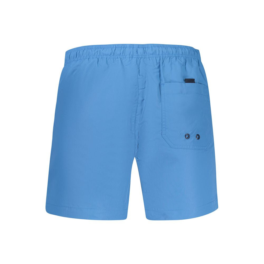 North Sails Blu Polyester Men's Swim Boxer displaying a navy blue swimwear with the North Sails logo on the waistband.