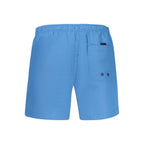 North Sails Blu Polyester Men's Swim Boxer displaying a navy blue swimwear with the North Sails logo on the waistband.