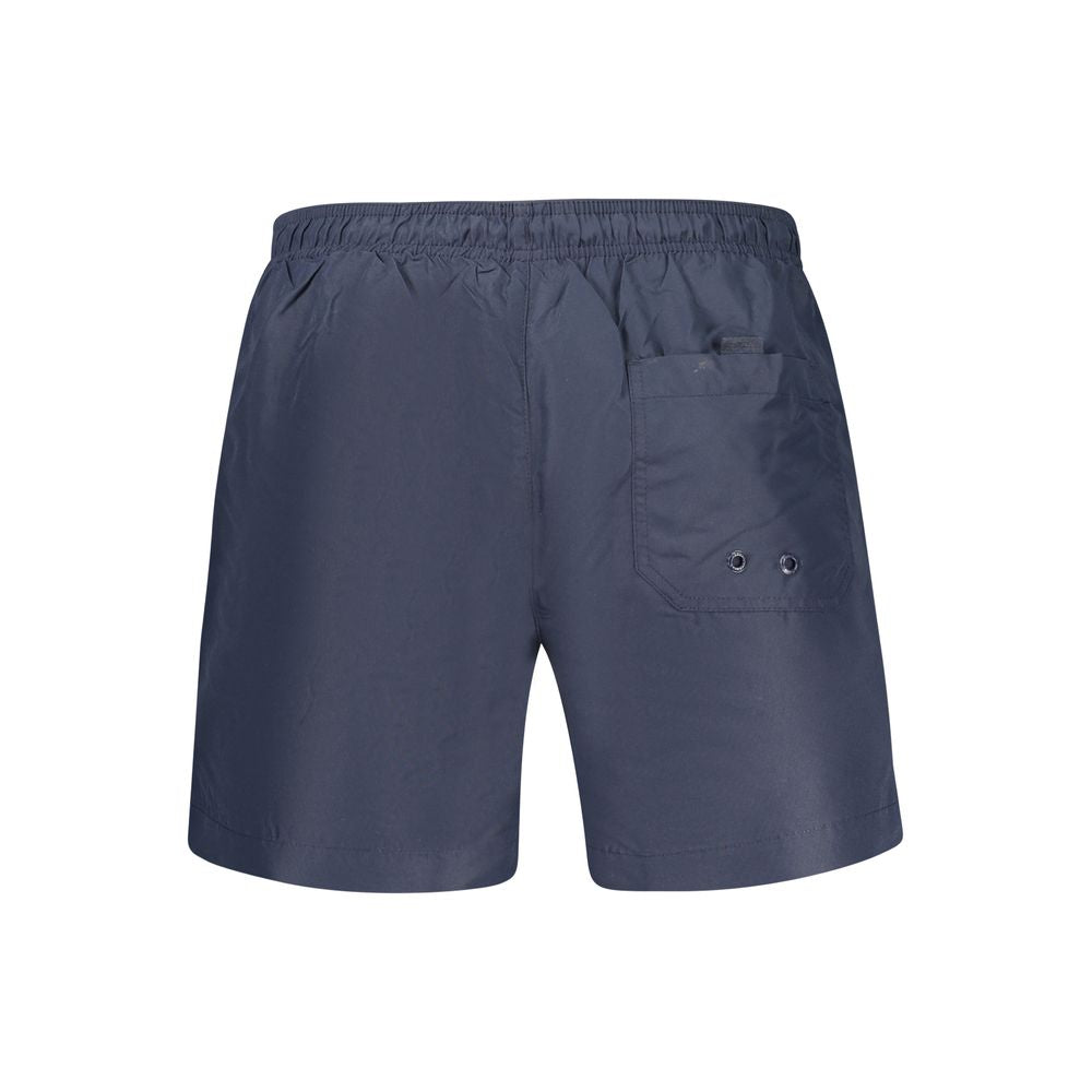 North Sails Blu Polyester Men’s Swim Boxer showing the blue swim trunks with North Sails branding and elastic waistband.
