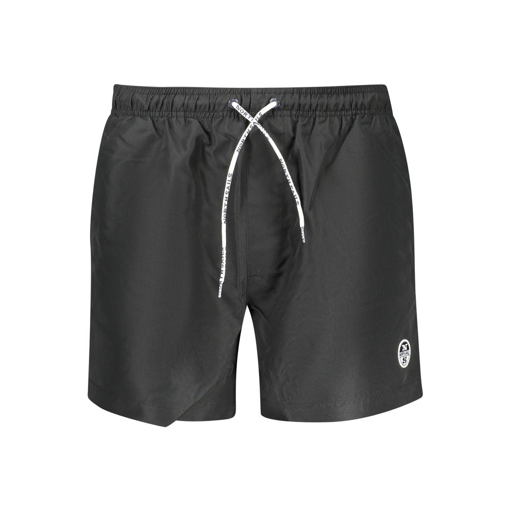 North Sails black polyester men's swim boxer showcasing a fitted design and elastic waistband for comfortable beachwear.